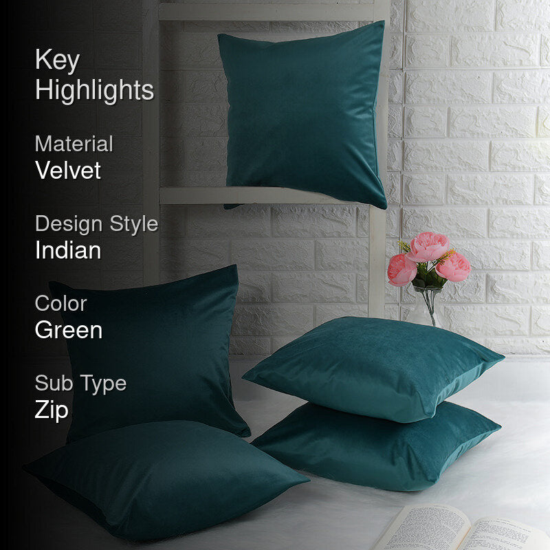 Vintara Velvet Cushion Cover (Turquoise) - Set Of Five media 2