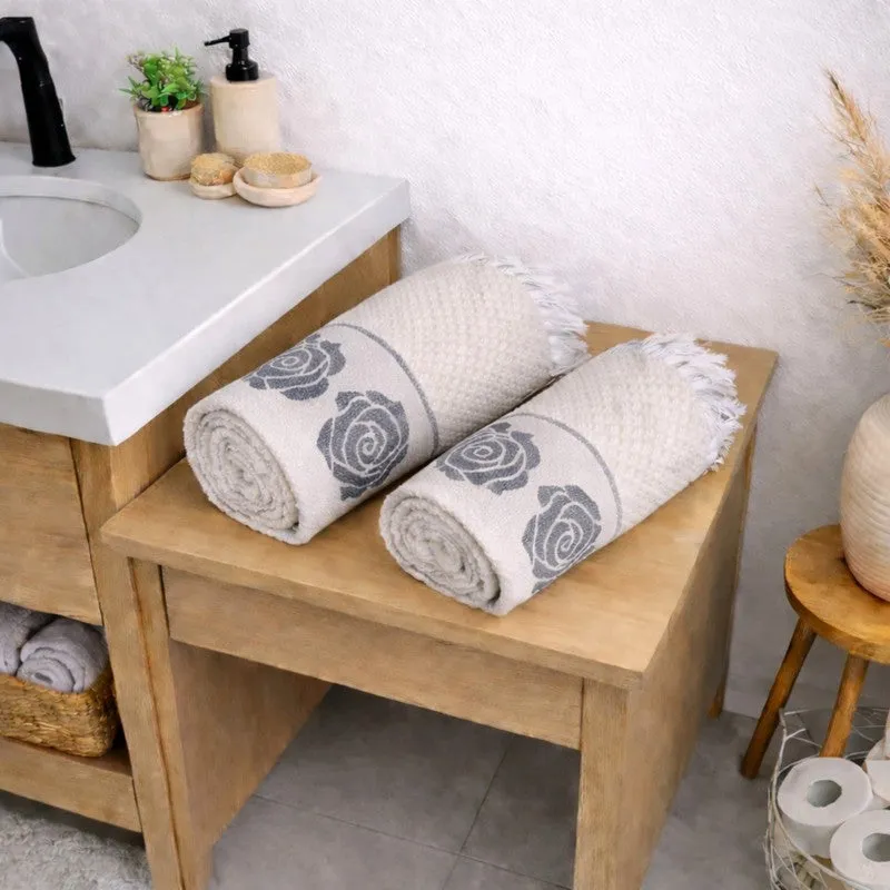 Rosette Cotton Bath Towel (Navy) - Set Of Two media 1