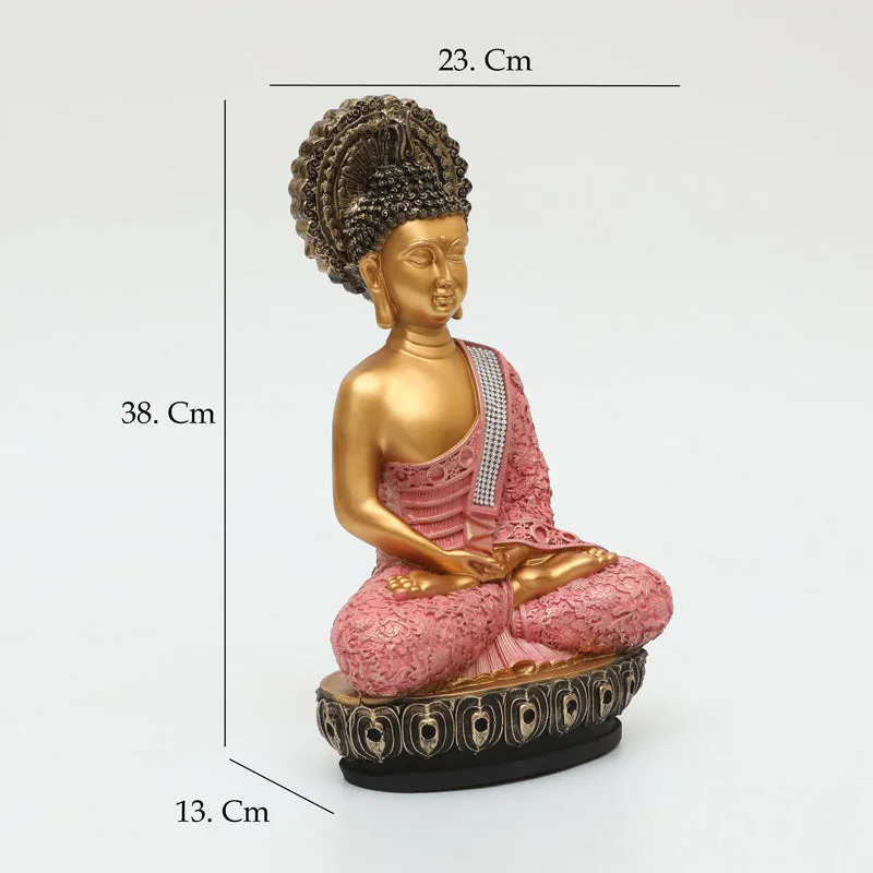 Seated Buddha Showpiece - Pink, Gold media 7