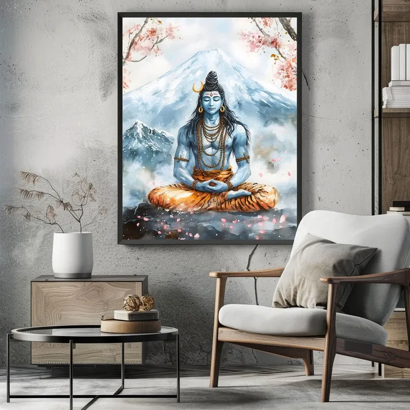 Rudra Mahayogi Spiritual Archival Paper Wall Painting With Frame - Black media 3