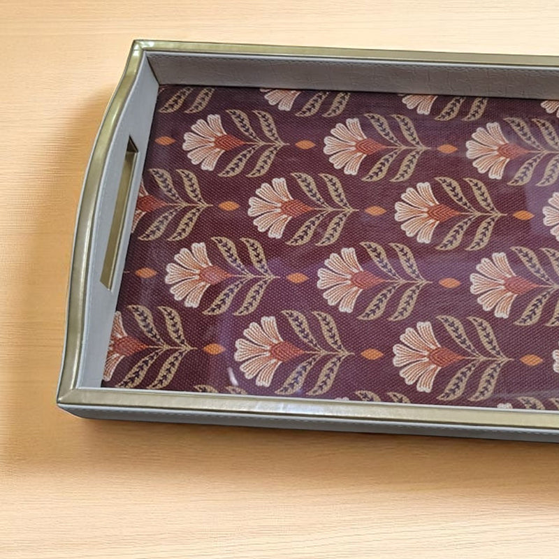 Leaf Motif Faux Leather Serving Tray media 3
