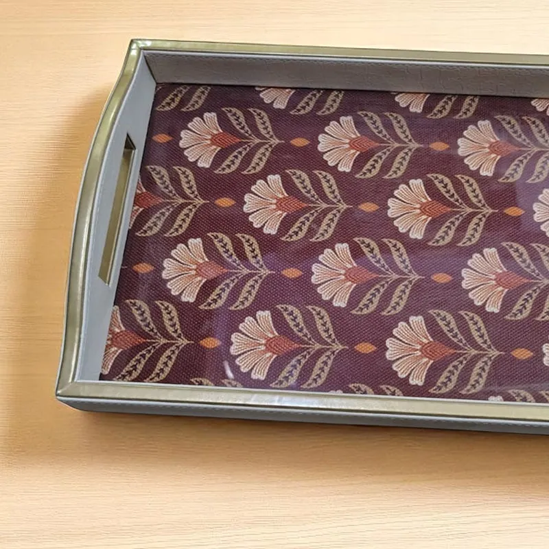 Leaf Motif Faux Leather Serving Tray media 3