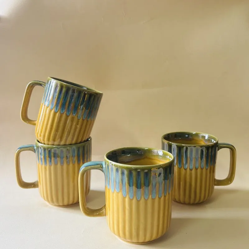 Ceramic Coffee Mug (Mustard,300 mL Each) - Set Of Four media 4