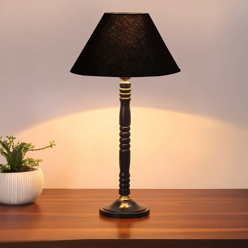 Glow Mesa Table Lamp With Carved Wooden Base - Black media 1