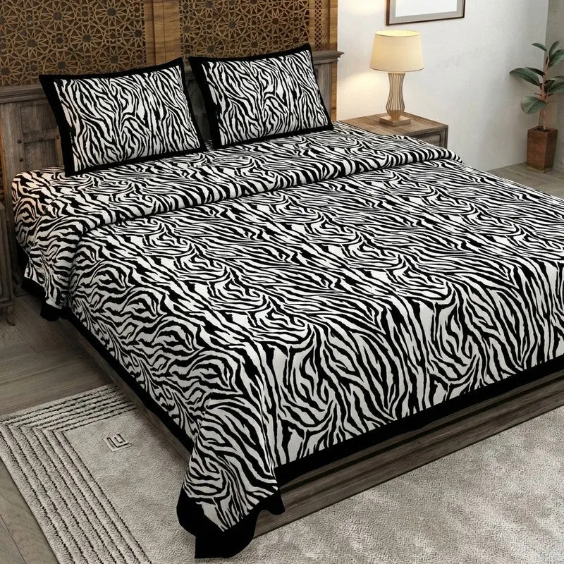 Abstra Cotton Bedsheet (Black,White) - 240 TC media 1