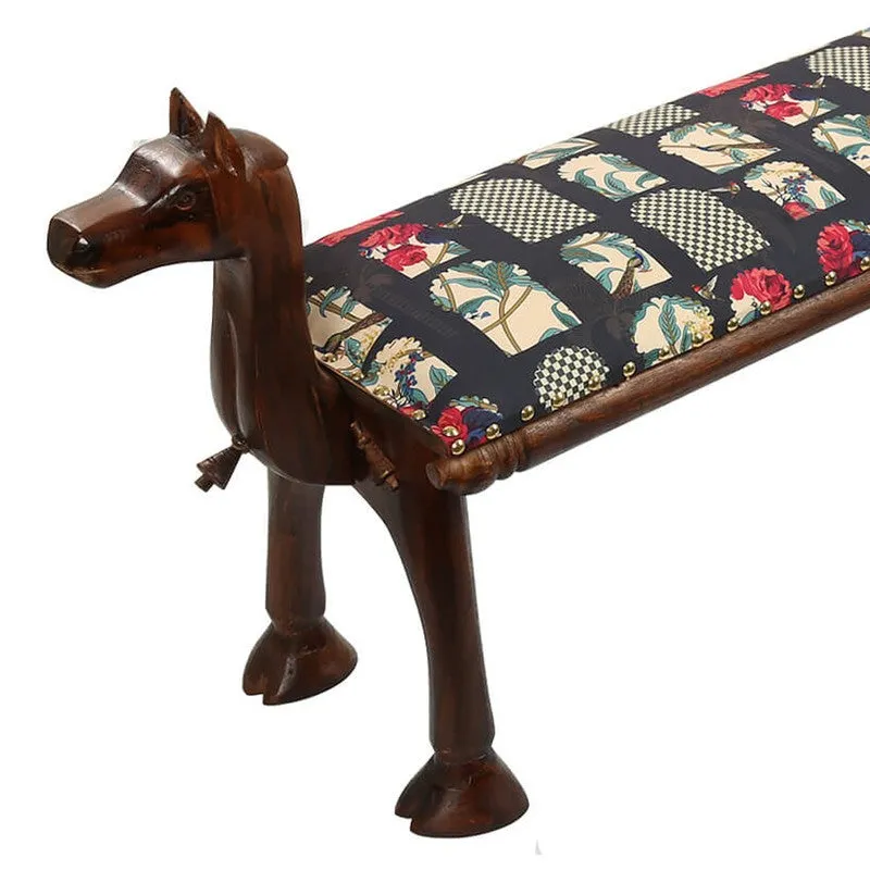 India Circus Acacia Wood Windows Animal Wooden Bench media 5