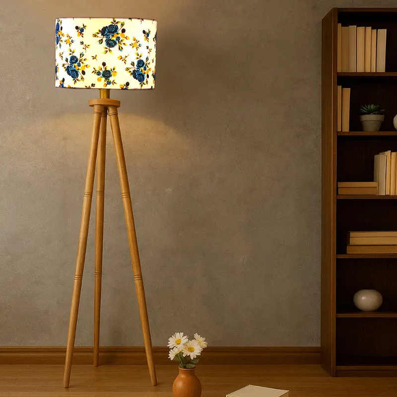 Fleur Tripod Wooden Floor Lamp - White media 1