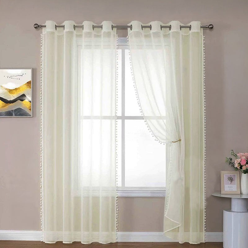 Urban Space Curtain With Pom Pom (Buttercream) - Set Of Two media 2