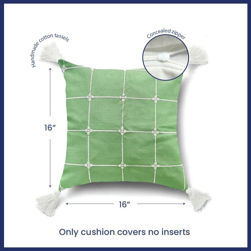 Urban Space Modern Grid Green Cotton Cushion Covers - Set Of Two media 5