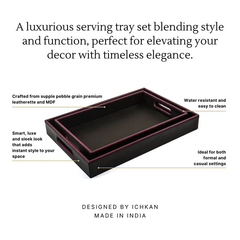 Tisca Faux Leather Serving Tray (Black) - Set Of Two media 3