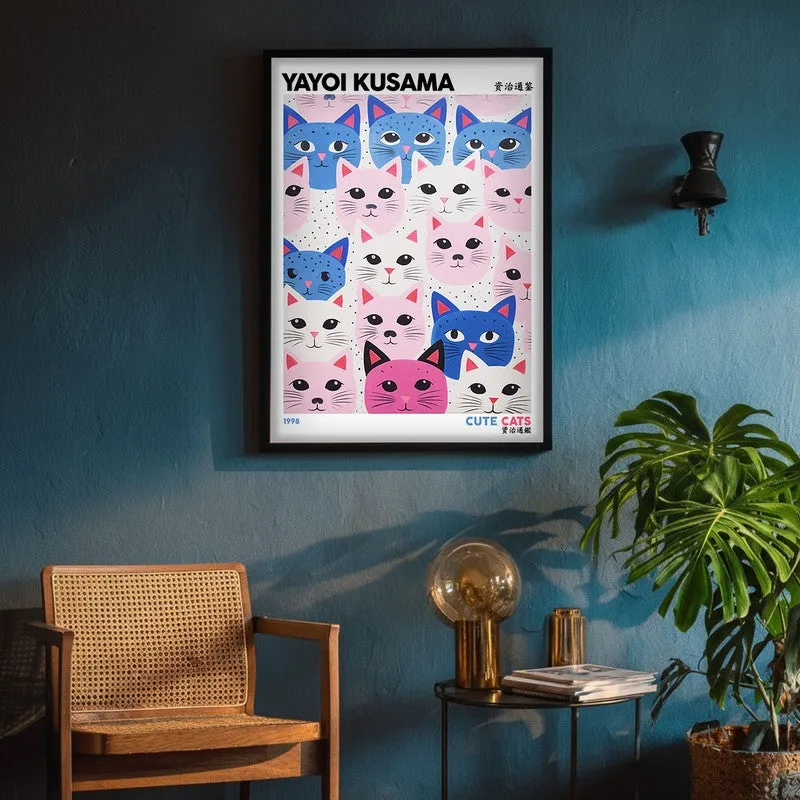 Cute Cats Inspired by Yayoi Kusama Wall Art - Black Frame media 4