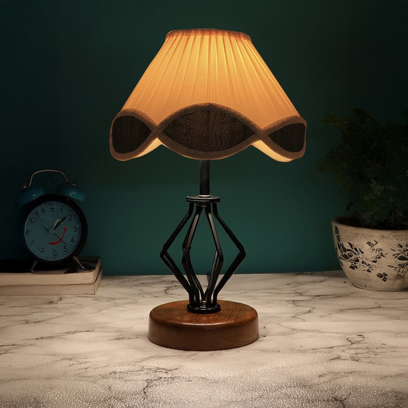 Aurenix Cotton Table Lamp With Wooden Base - Ivory