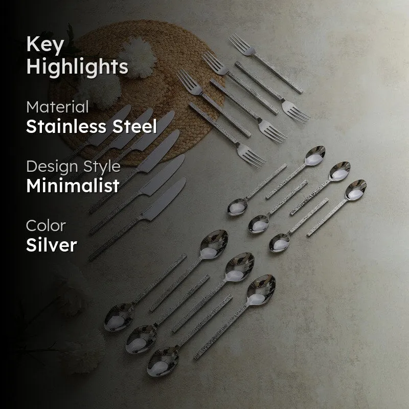 Silvora Stainless Steel Cutlery Set (Silver) - Twenty Four Piece Set media 2
