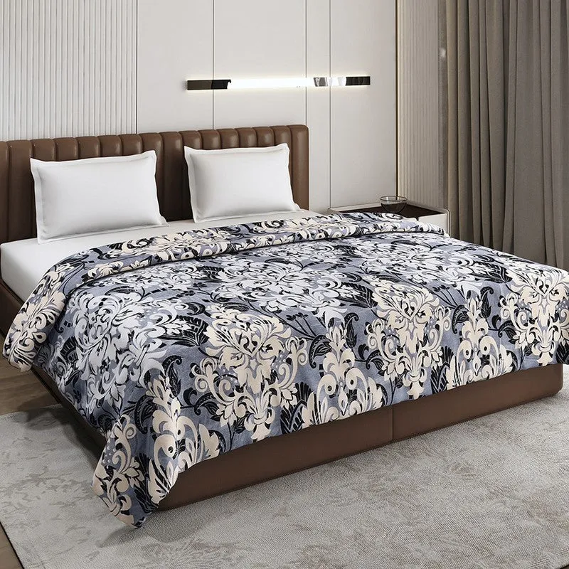 Monte Carlo Symmetry Indian Motif Print Polyester Blanket (Grey) - 210 GSM media 1