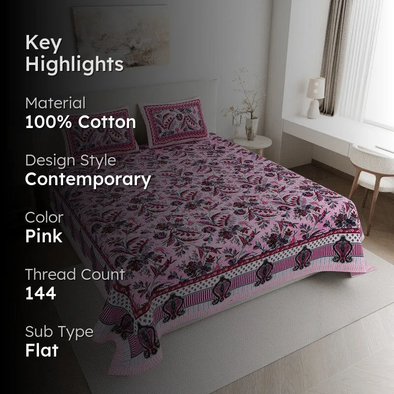 RoyalSlumber Cotton Bedsheet (Pink) - 144 TC media 2