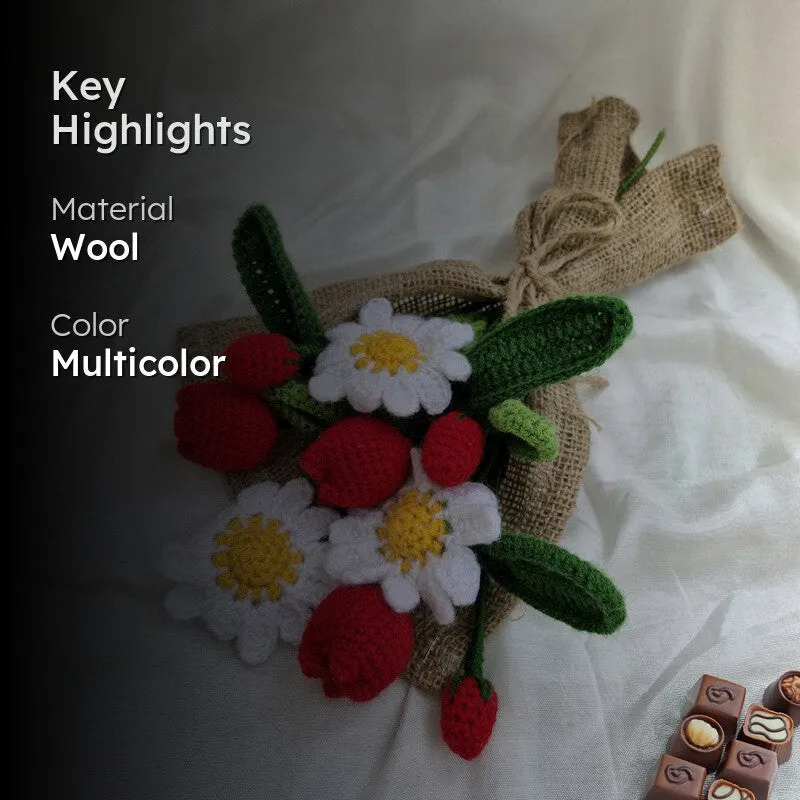 Crochet Handmade Rose & Tulip Bouquet (Red,White) - Set Of Nine media 2