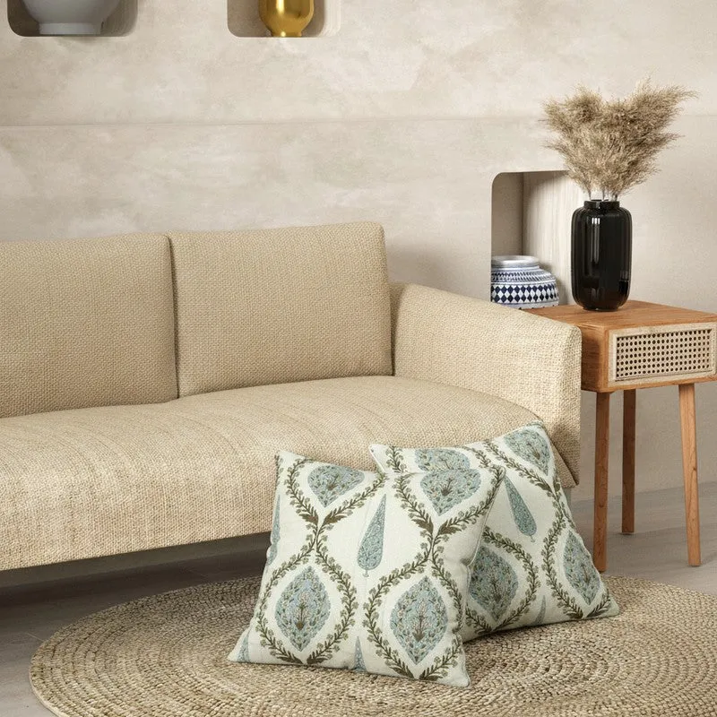 Teardrop Motif White & Green Cushion Cover Set - Set Of Two media 1