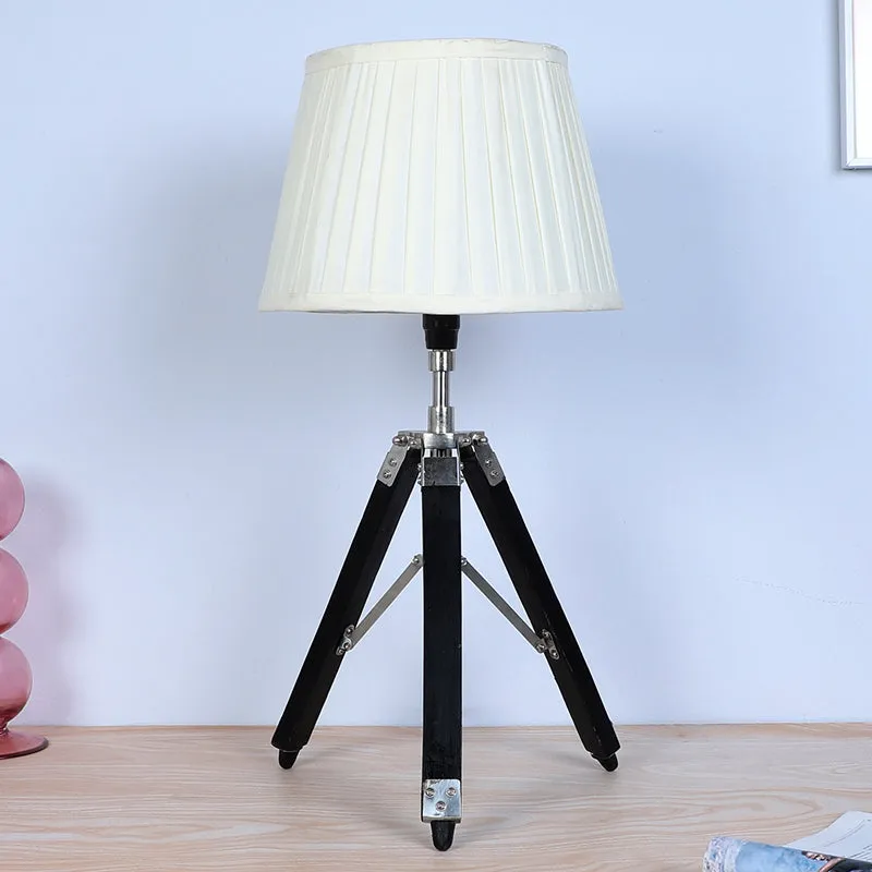 Gujo Fold Pleated Tripod Mango Wood Table Lamp - White,Black media 3