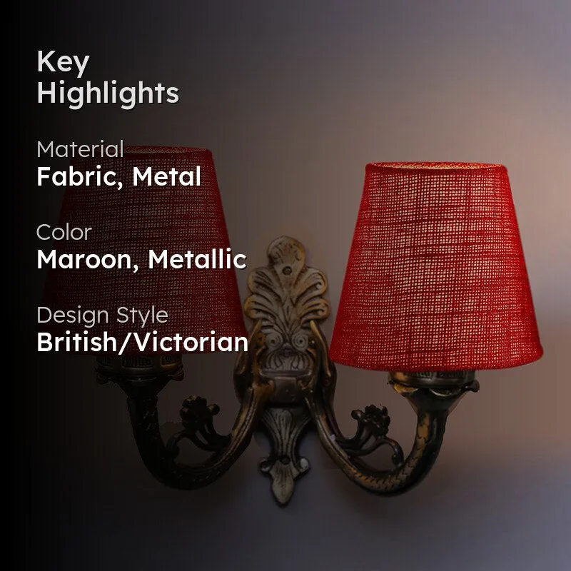 Vintage Conical Duo Fabric & Metal Wall Lamp - Maroon media 2