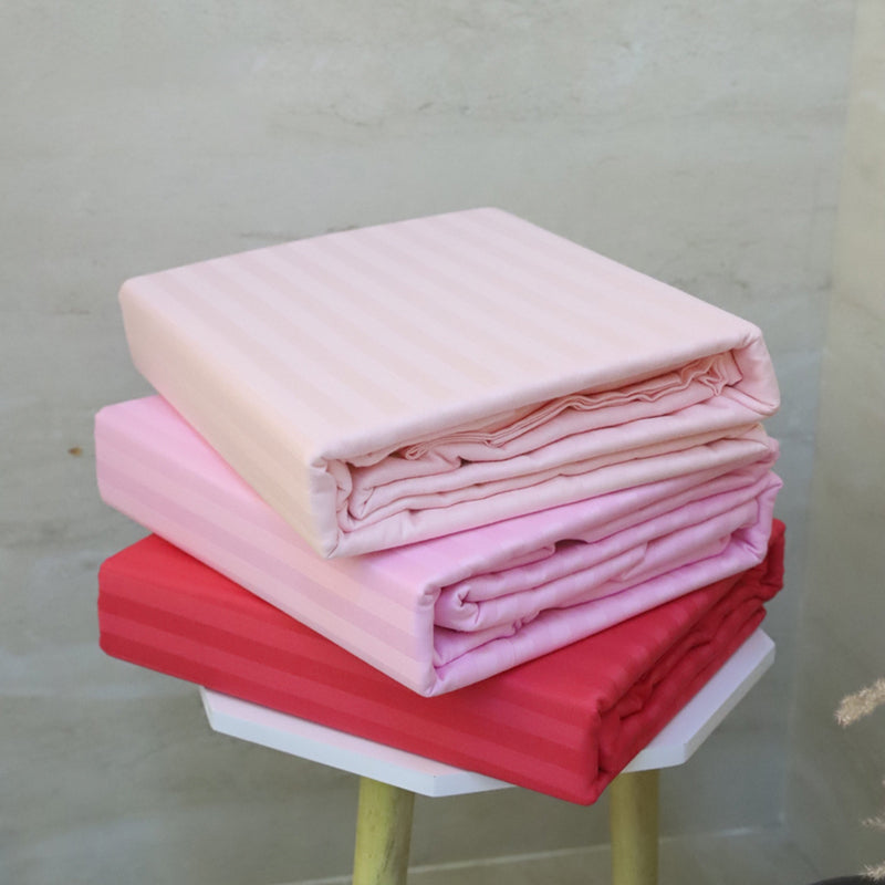 Le Coton Striped Solid Cotton Bedsheet (Pastel Pink) - 250 TC media 7