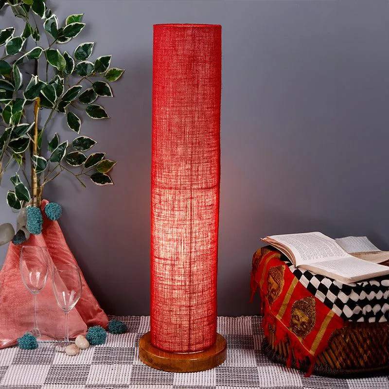 Agia Wooden Tower Floor Lamp With Jute Shade - Maroon media 1