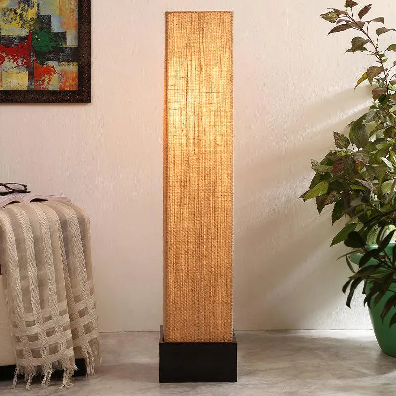 Axiya Wooden Tower Floor Lamp With Jute Shade - Beige media 1