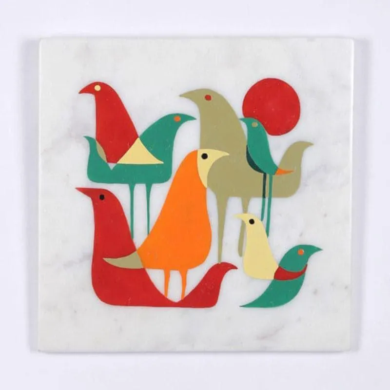Bird Flock Hand Painted Marble Wall Accent media 3