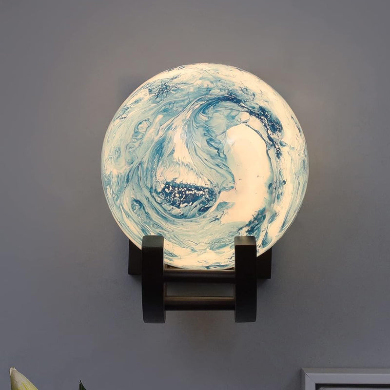 Globe Mosaic Moon LED Glass & Wooden Wall Lamp media 3