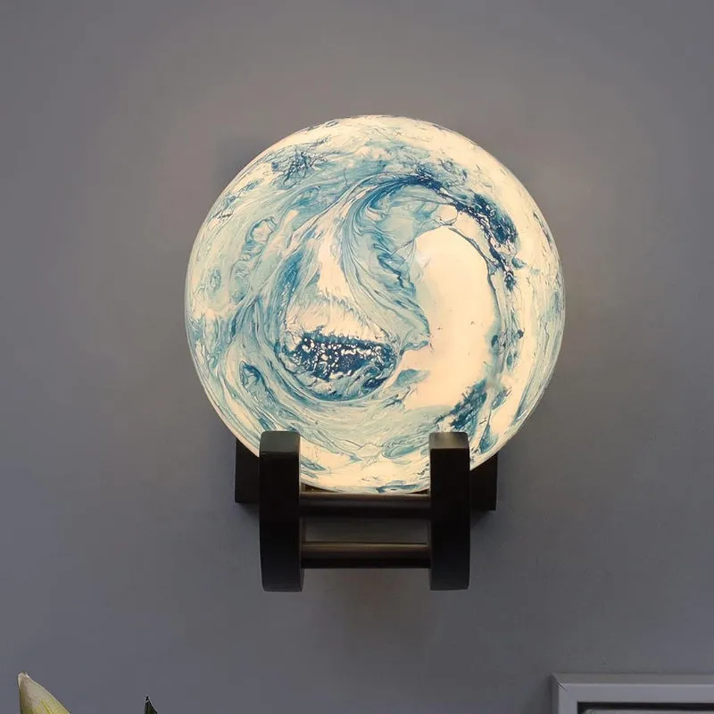 Globe Mosaic Moon LED Glass & Wooden Wall Lamp media 3