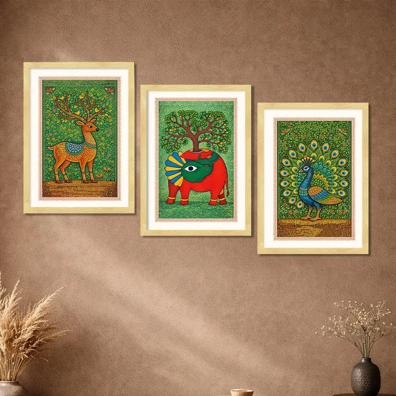 Nature Botanical Paper Wall Painting With Frame - Set Of Three media 5