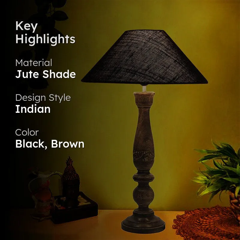 Nihara Wooden & Jute Table Lamp - Black,Brown media 2