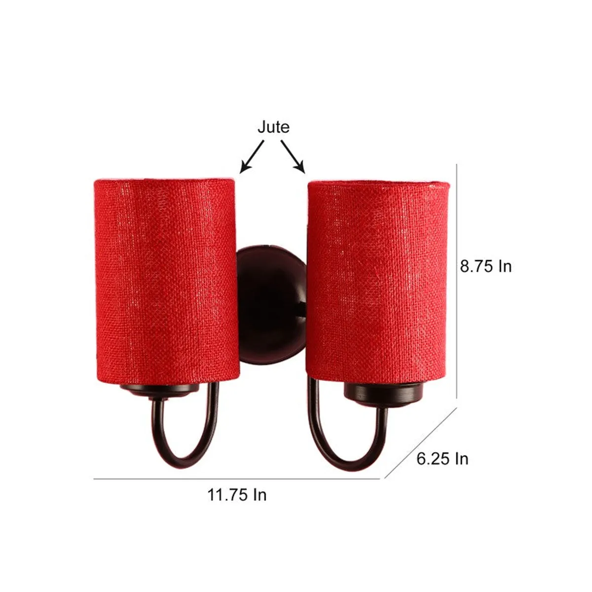 Red dual jute wall lamp shown with size markings