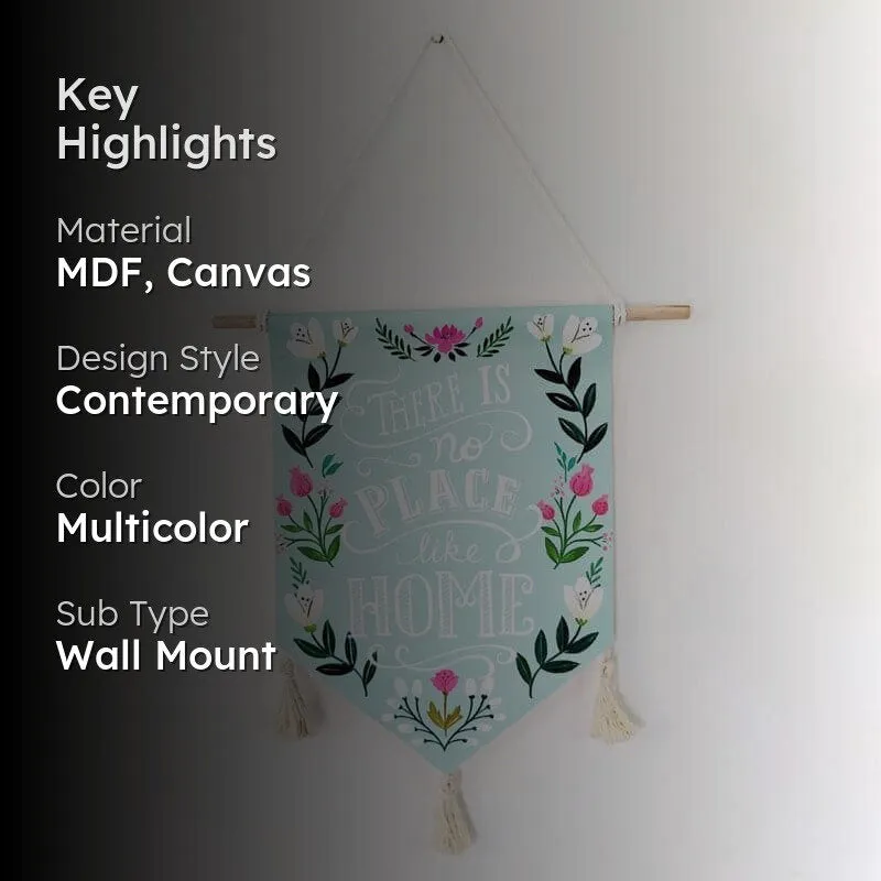 Wall-mounted canvas hanging with key highlights text overlay