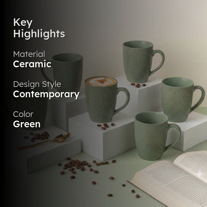 Sip & Style Ceramic Coffee Mug (Green/300 mL Each) - Set Of Six media 2