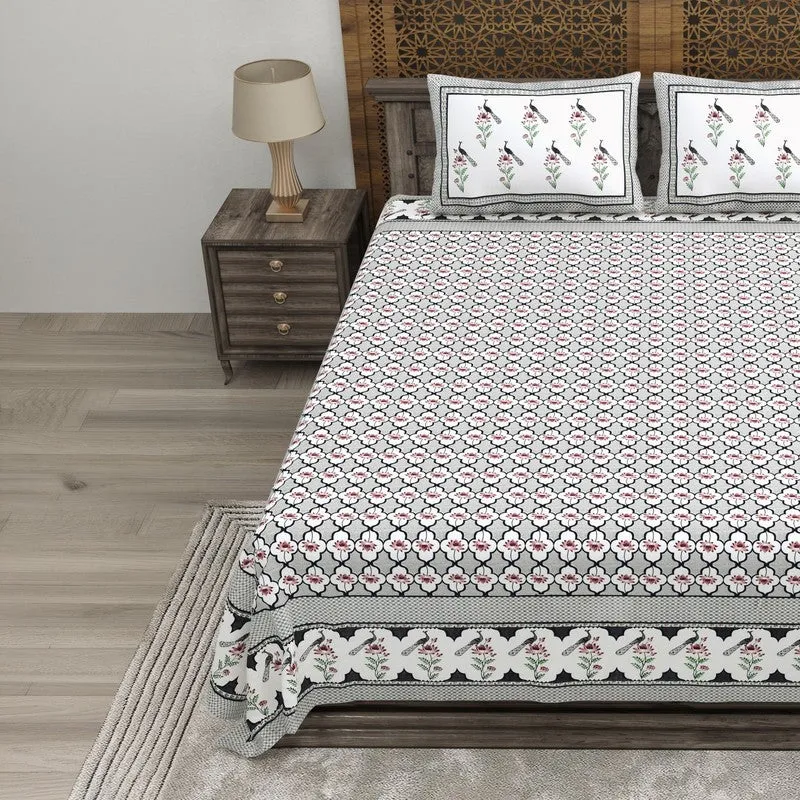 Patternza Cotton Bedsheet (Grey,Pink) - 240 TC media 3