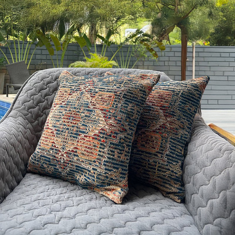 India Circus Van Vihar Tufted Cotton Cushion Cover - Set Of Two