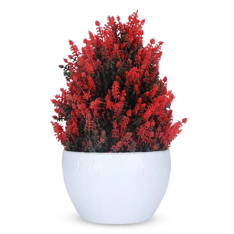 Artificial Red Thick Bush Plant with White Pot media 5