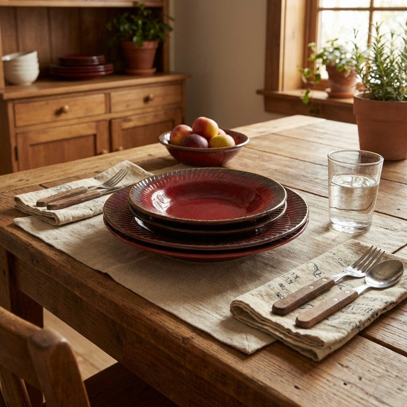 Ceramic Pasta Plate (Red) - Four Piece Set
