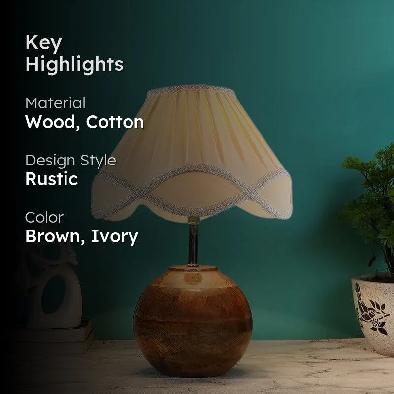 Glowbeam Cotton Table Lamp With Wooden Base - Ivory media 2