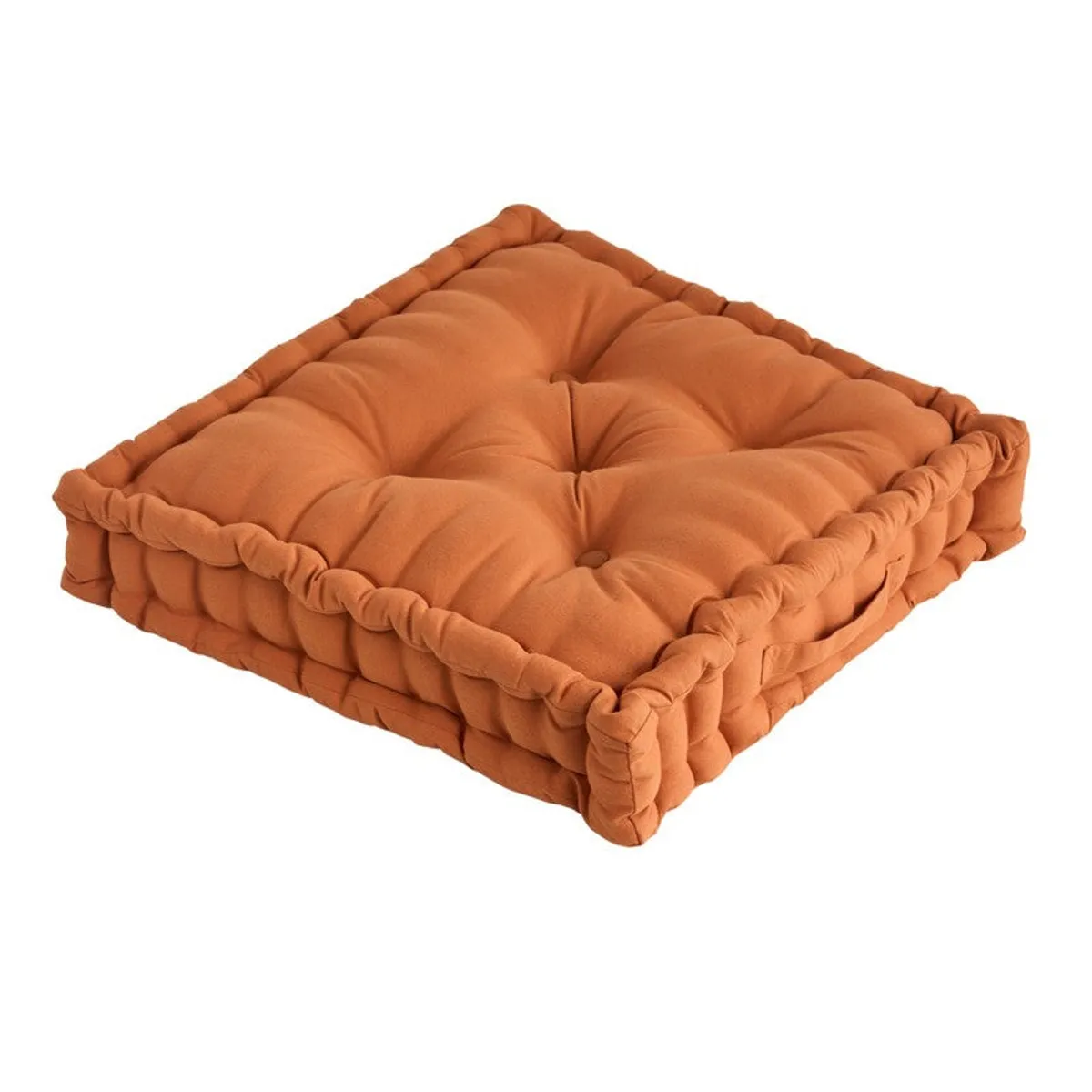 Single brown square floor cushion with tufted surface on a white background