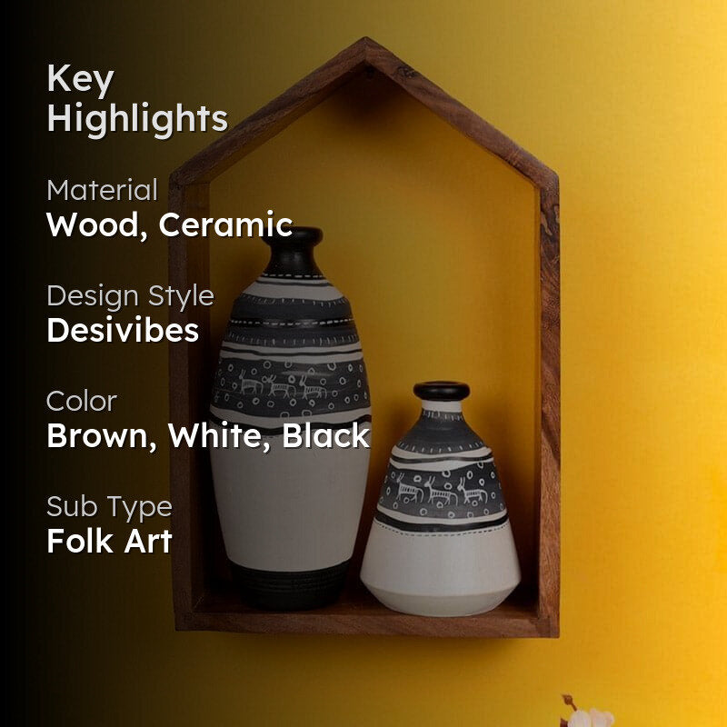 Ranvita Wooden Wall Shelf With Ceramic Pots - Set Of Thee media 2