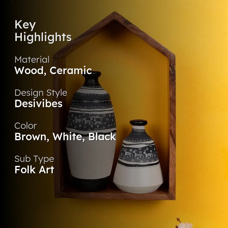 Ranvita Wooden Wall Shelf With Ceramic Pots - Set Of Thee media 2
