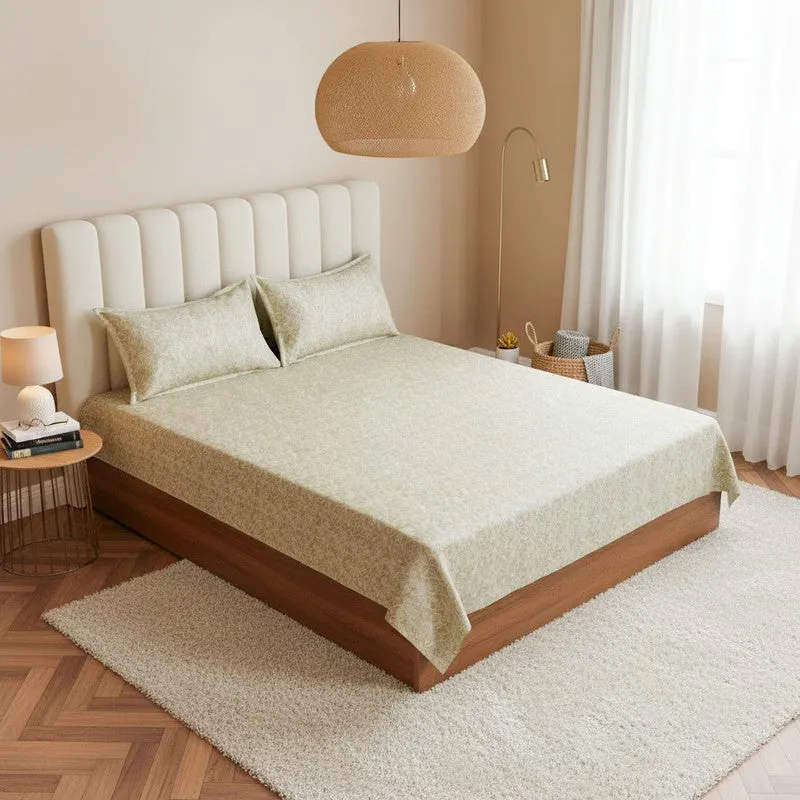 Caravel Floral Cotton Bedsheet (Green) - 200 TC media 1