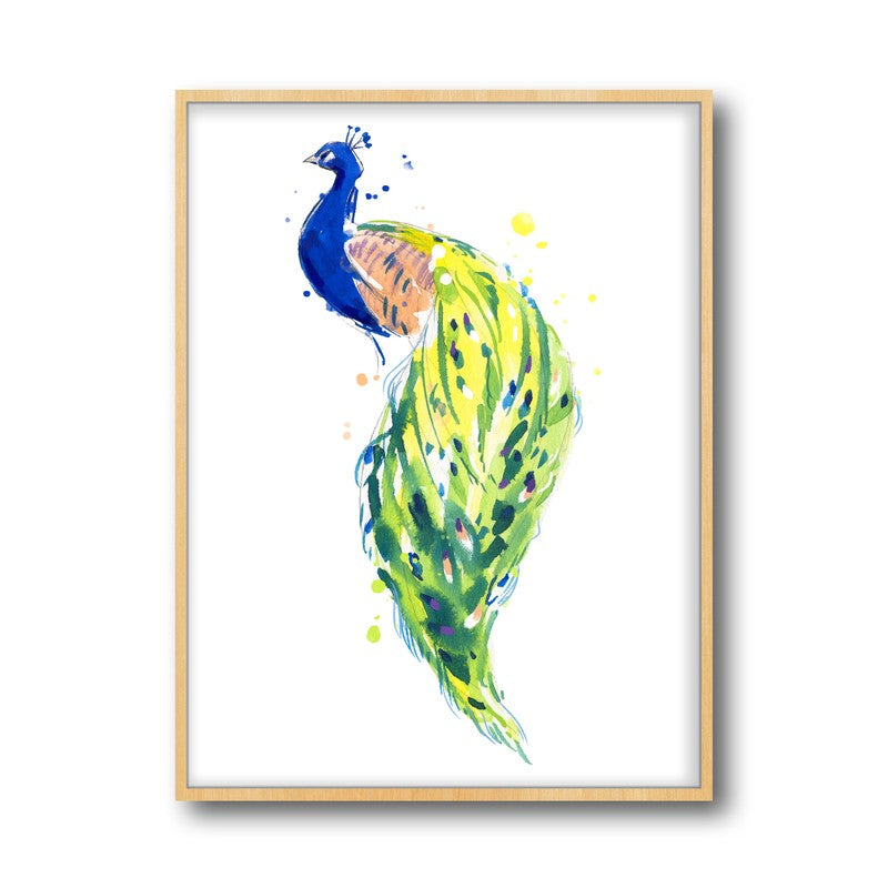 Feathery Peacock Archival Paper Wall Art  - Natural Brown Frame media 6
