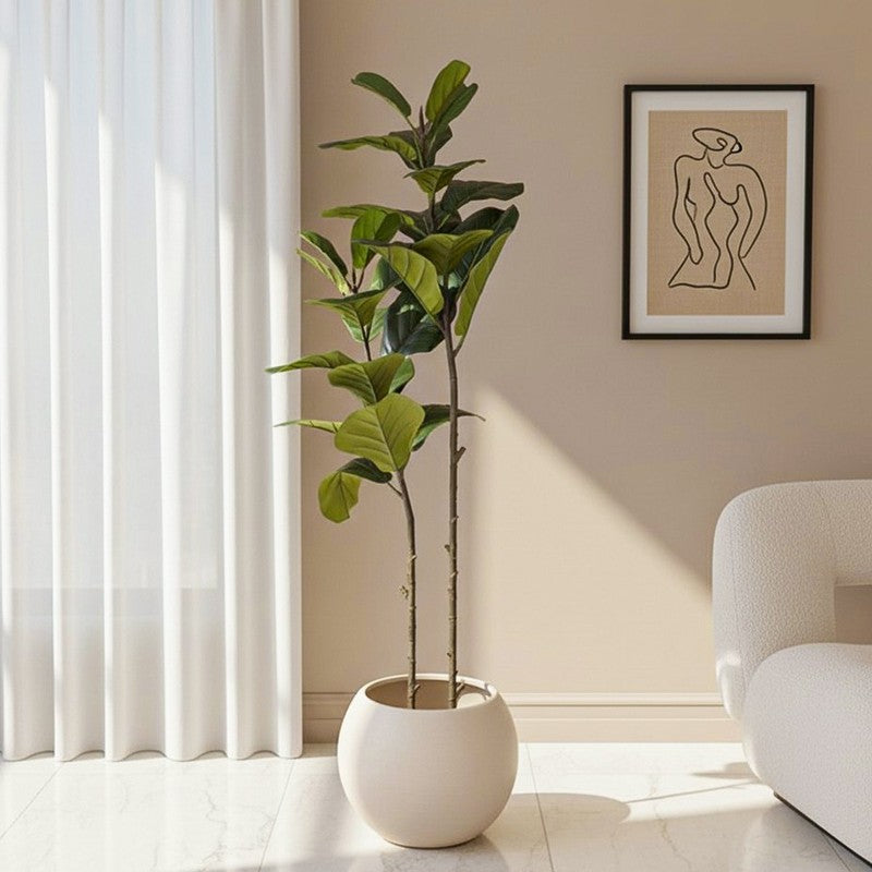 Stylish Fiddle Leaf Fig Artificial Plant With Black Plastic Pot