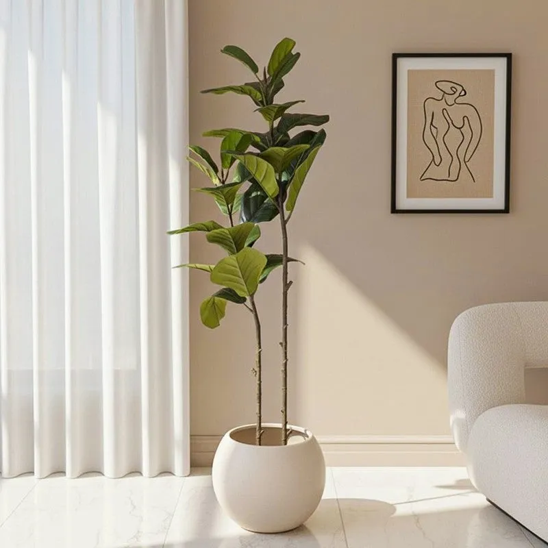 Stylish Fiddle Leaf Fig Artificial Plant With Black Plastic Pot media 1