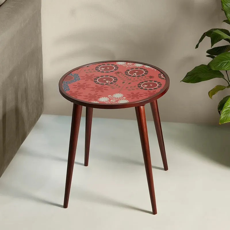 India Circus Wood Rosettes Round Side Table media 1