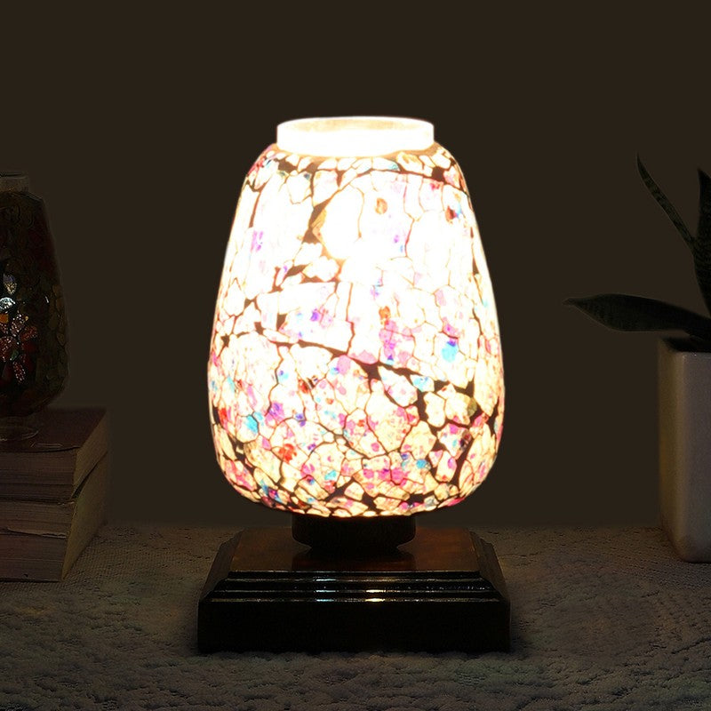 Auremora Mosaic Glass Table Lamp With Wooden Base - Multicolor