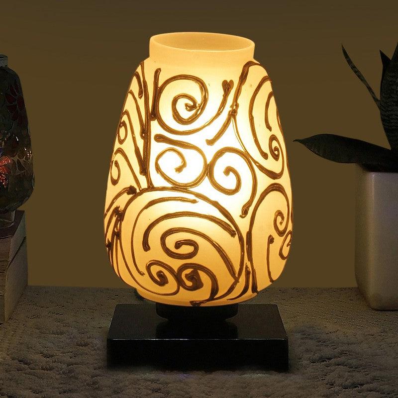 Fleckio Glass Table Lamp With Wooden Base - White & Gold