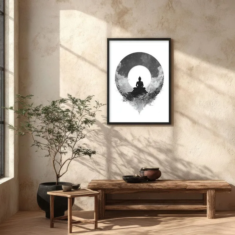 Meditation in Monochrome Buddha Wall Painting With Black Frame media 5
